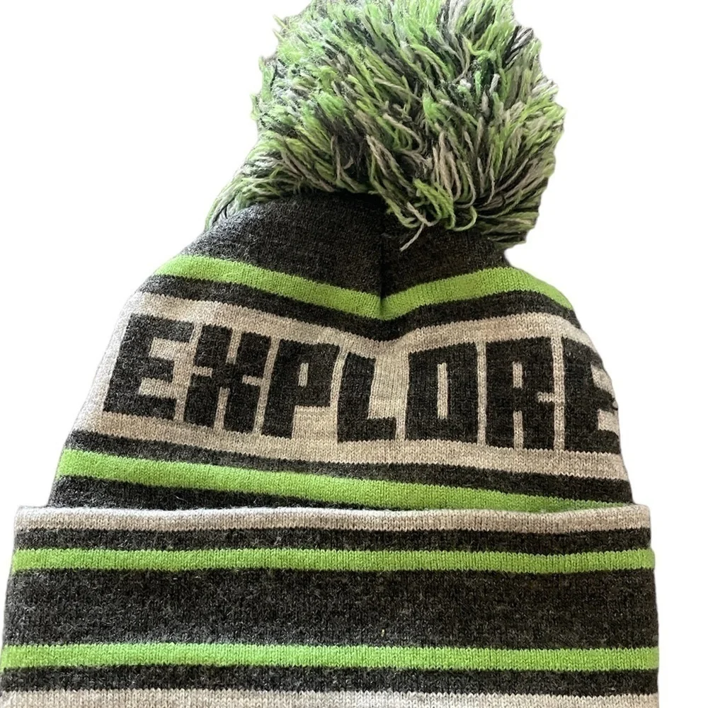 Minecraft kids Youth Beanie embroidered front patch cuff and pom cap